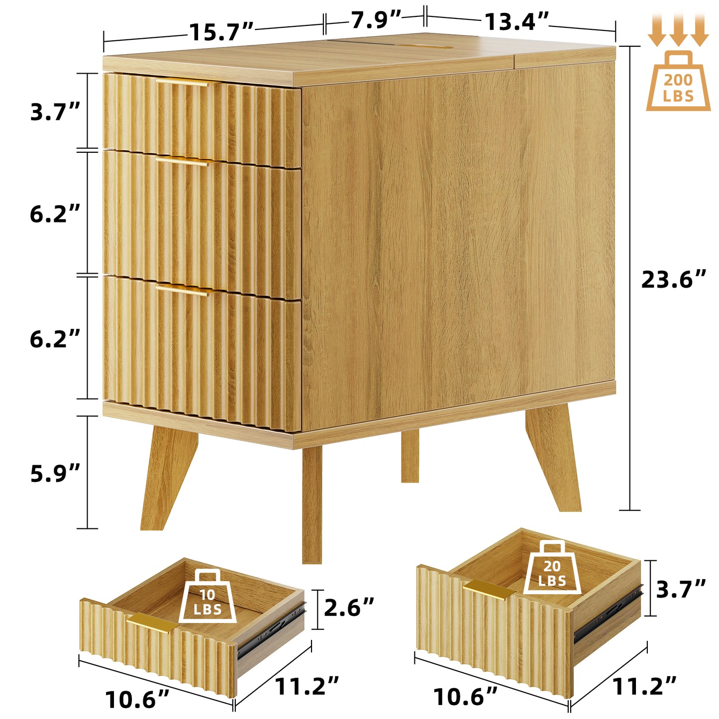 Biemlerfn 3 Drawers End Table with Charging Station, Narrow Side Table for Living Room, Sofa Side Table with Drawer and Storage Cabinet, Small Nightstand for Home Office