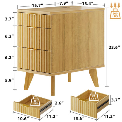 Biemlerfn 3 Drawers End Table with Charging Station, Narrow Side Table for Living Room, Sofa Side Table with Drawer and Storage Cabinet, Small Nightstand for Home Office