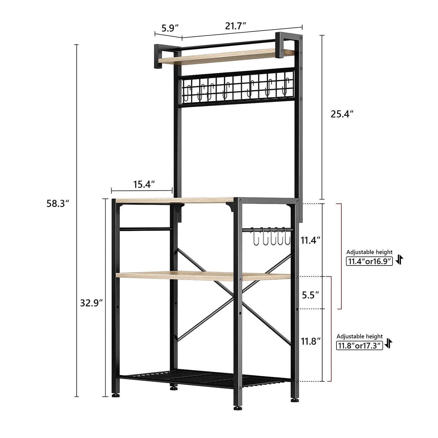 Biemlerfn Kitchen Bakers Rack with Hutch, 4 Tiers Coffee Bar Table, Adjustable