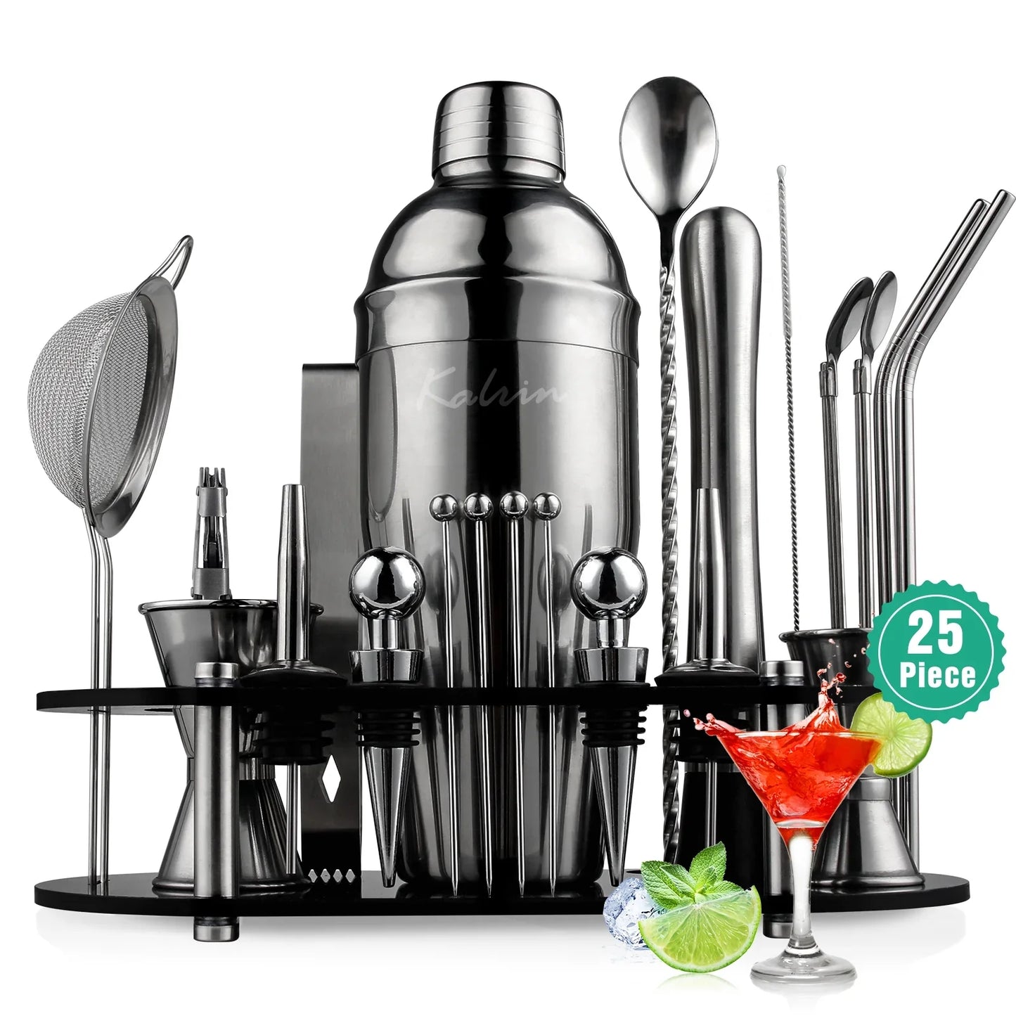 Biemlerfn Bartender Kit, 25-Piece Cocktail Shaker Set Stainless Steel Bar Tools