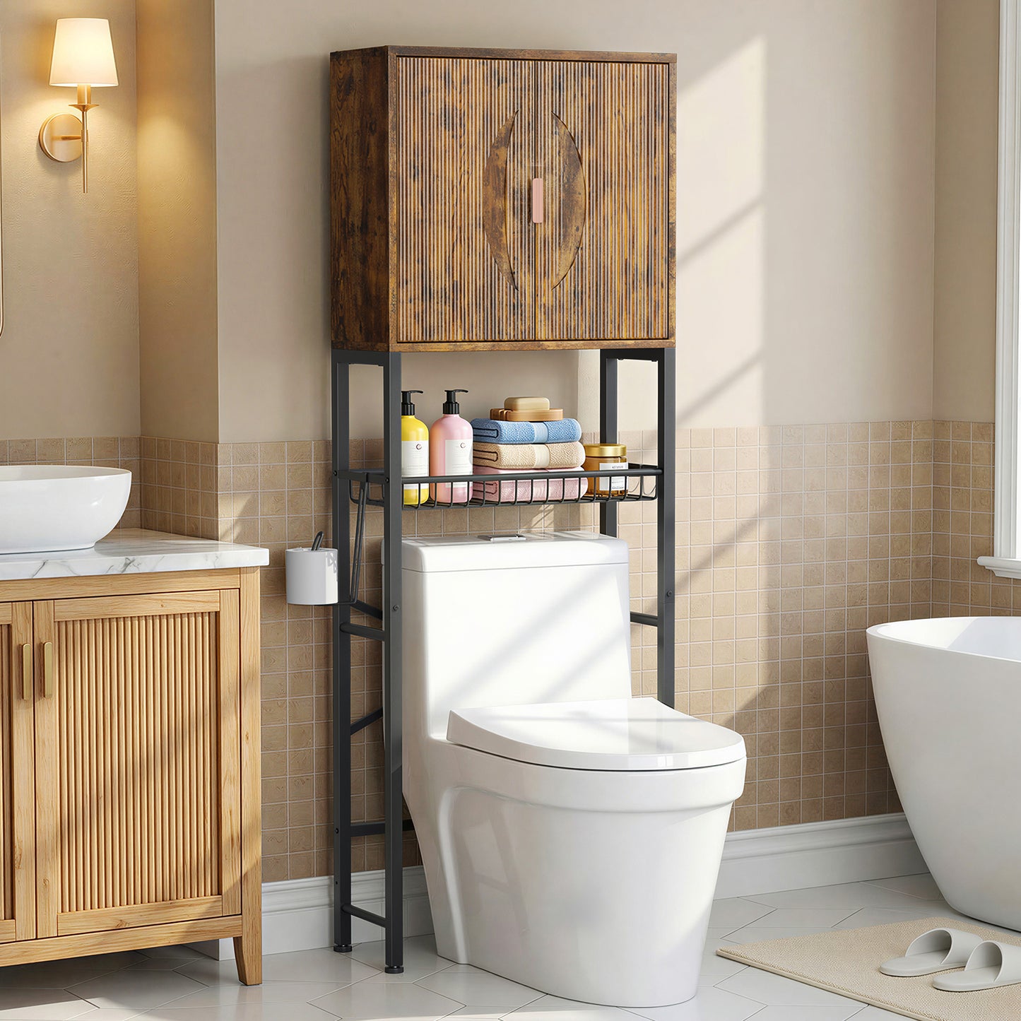 Wave Panel Bathroom Vanity with Sink, Modern Bathroom Cabinet with Storage, Space-Saving Vanity Unit