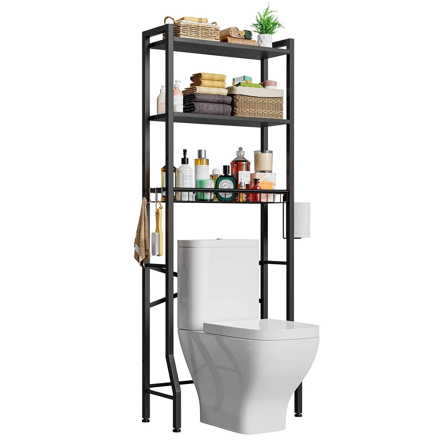 Biemlerfn Over The Toilet Storage Shelf, 3-Tier Wooden Bathroom Organizer Freestanding Space Saver