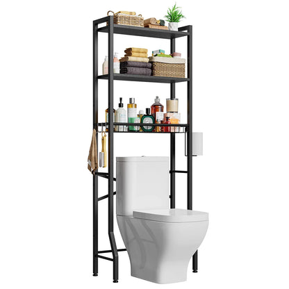 Biemlerfn Over The Toilet Storage Shelf, 3-Tier Wooden Bathroom Organizer Freestanding Space Saver
