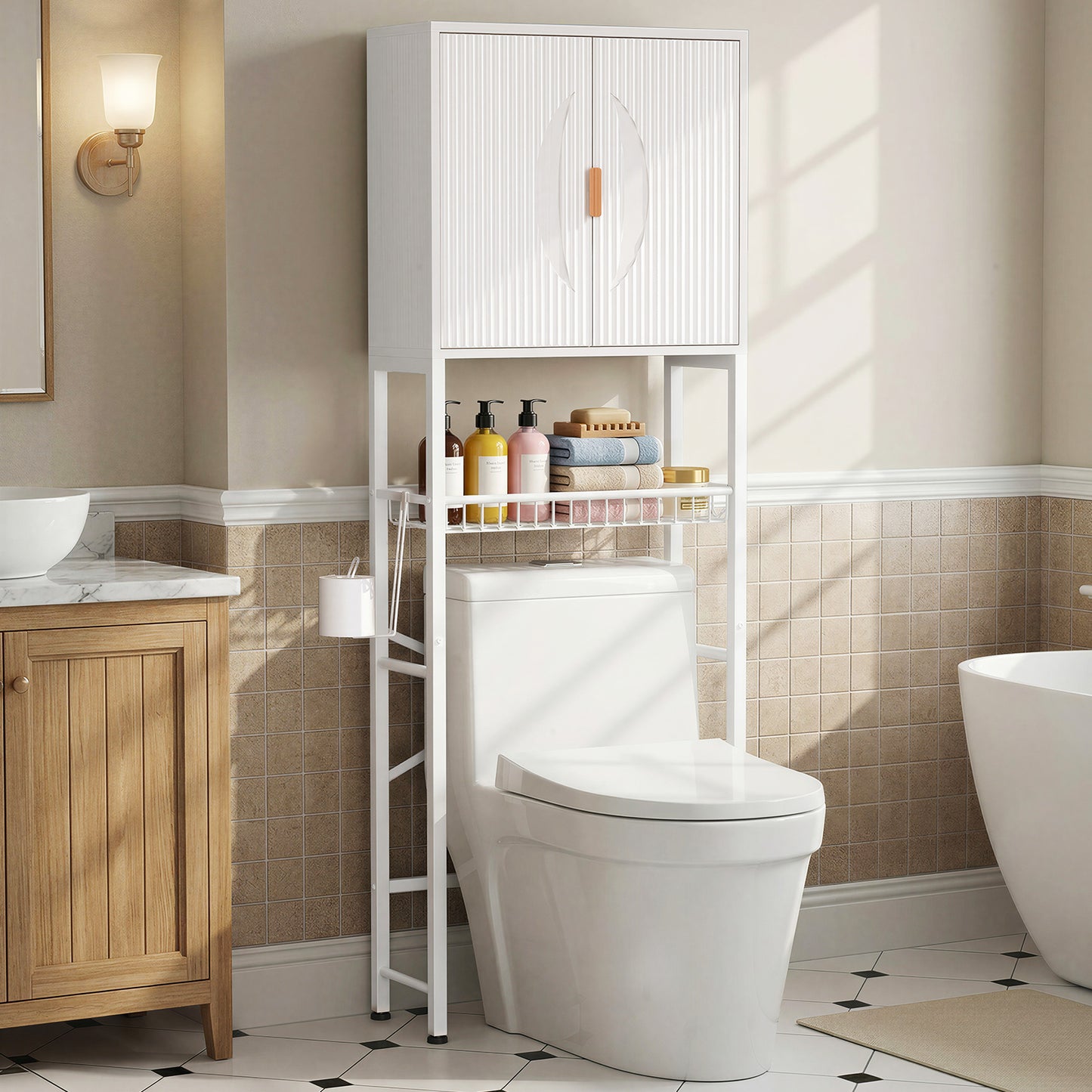 Wave Panel Bathroom Vanity with Sink, Modern Bathroom Cabinet with Storage, Space-Saving Vanity Unit