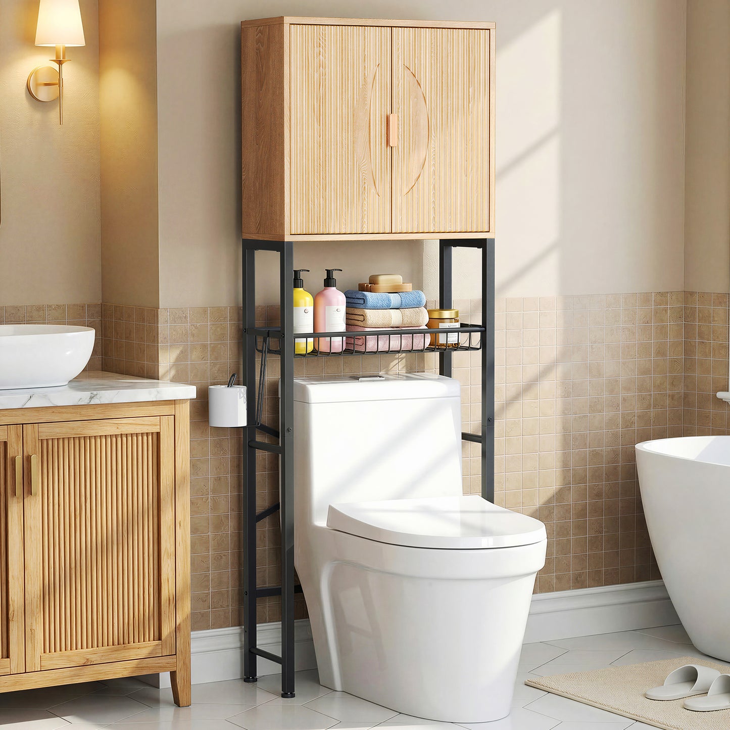 Wave Panel Bathroom Vanity with Sink, Modern Bathroom Cabinet with Storage, Space-Saving Vanity Unit