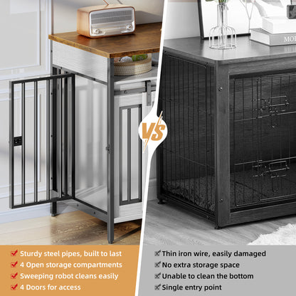 Biemlerfn 78.74'' Double Dog Crate Furniture with Removable Divider and 4 Compartments(White）