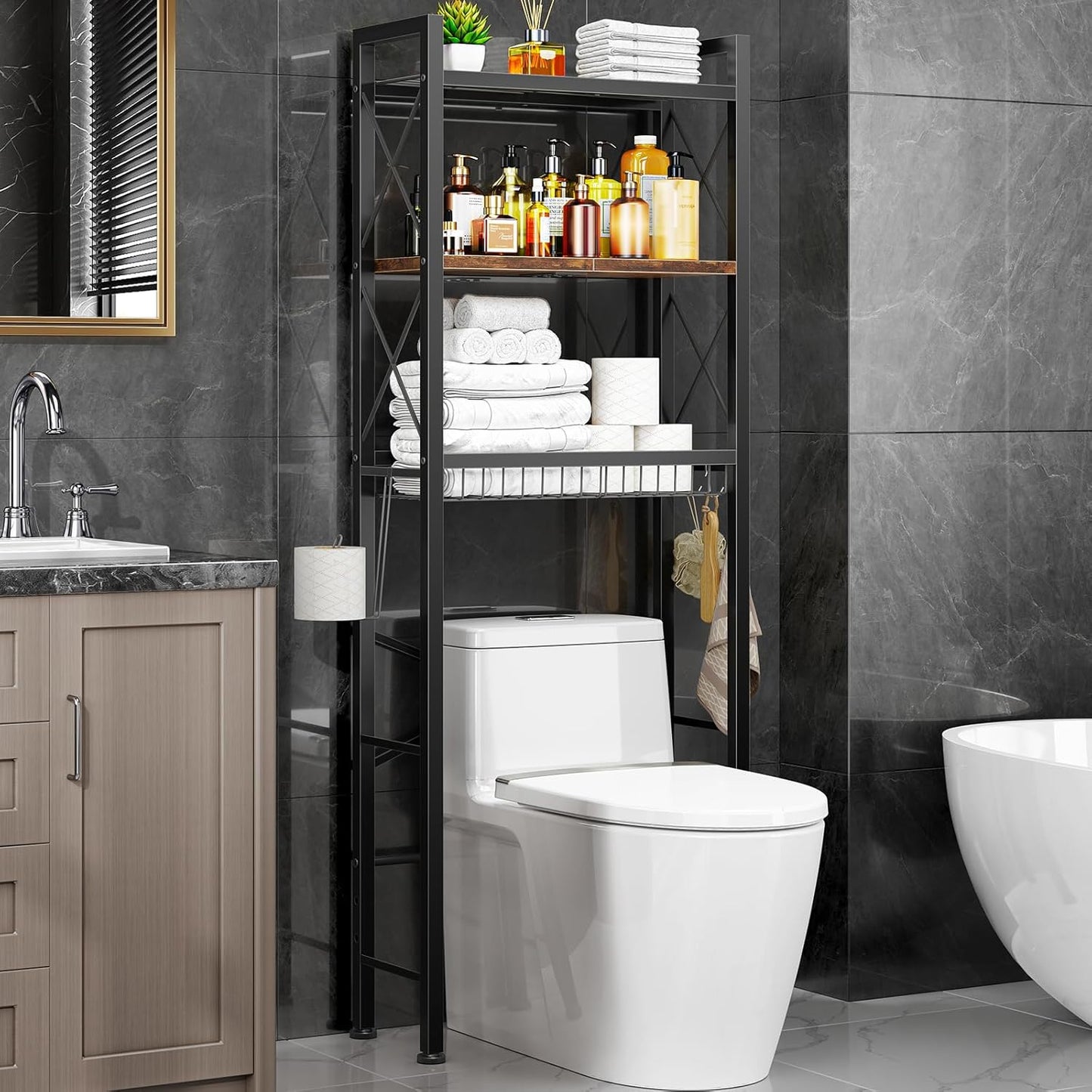 Biemlerfn Over The Toilet Storage with X Shape Side Guardrail