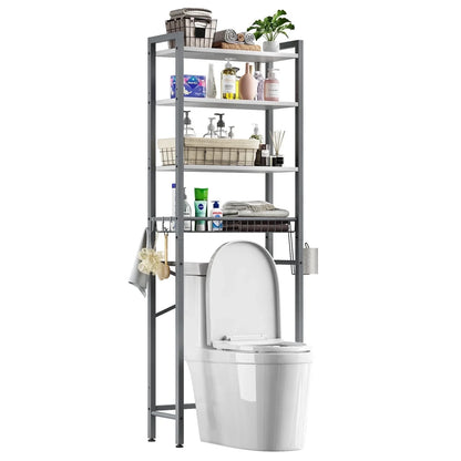 Biemlerfn Over The Toilet Storage Shelf, 4-Tier Wooden Bathroom Organizer Adjustable Saver Space Rack with Toilet Paper Holder