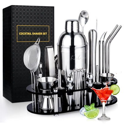 Biemlerfn Bartender Kit, 25-Piece Cocktail Shaker Set Stainless Steel Bar Tools