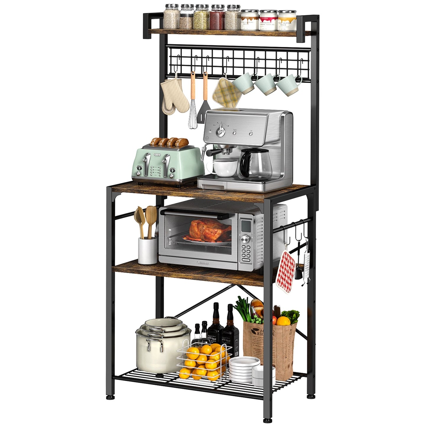 Biemlerfn Kitchen Bakers Rack with Hutch, 4 Tiers Coffee Bar Table, Adjustable