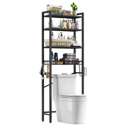 Biemlerfn Over The Toilet Storage Shelf, 4-Tier Wooden Bathroom Organizer Adjustable Saver Space Rack with Toilet Paper Holder