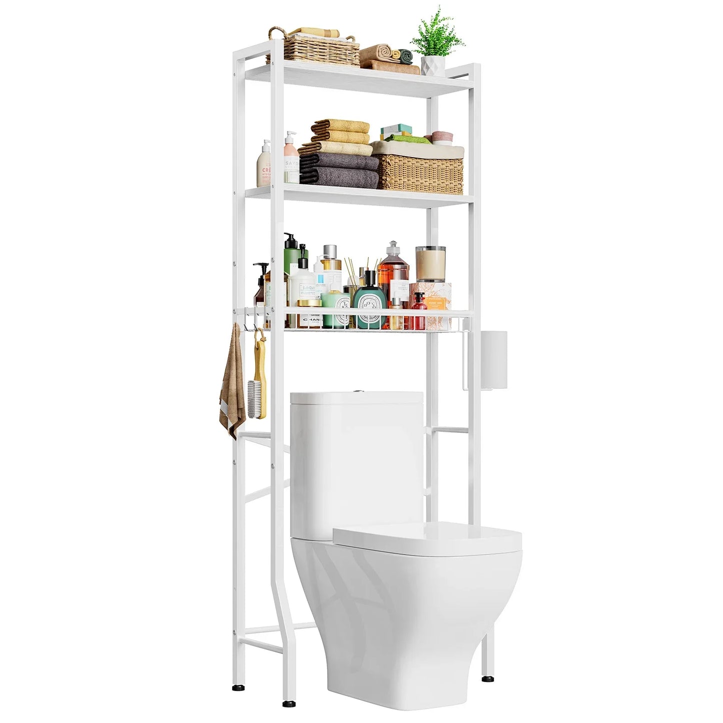 Biemlerfn Over The Toilet Storage Shelf, 3-Tier Wooden Bathroom Organizer Freestanding Space Saver