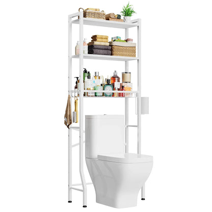 Biemlerfn Over The Toilet Storage Shelf, 3-Tier Wooden Bathroom Organizer Freestanding Space Saver